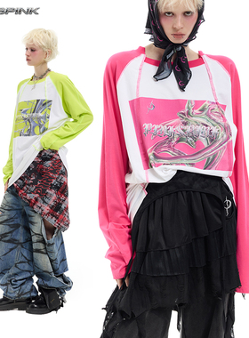 PINKSPINK 25SS|原创Remake未来印花拼接插肩袖无性别宽松Y2KT恤