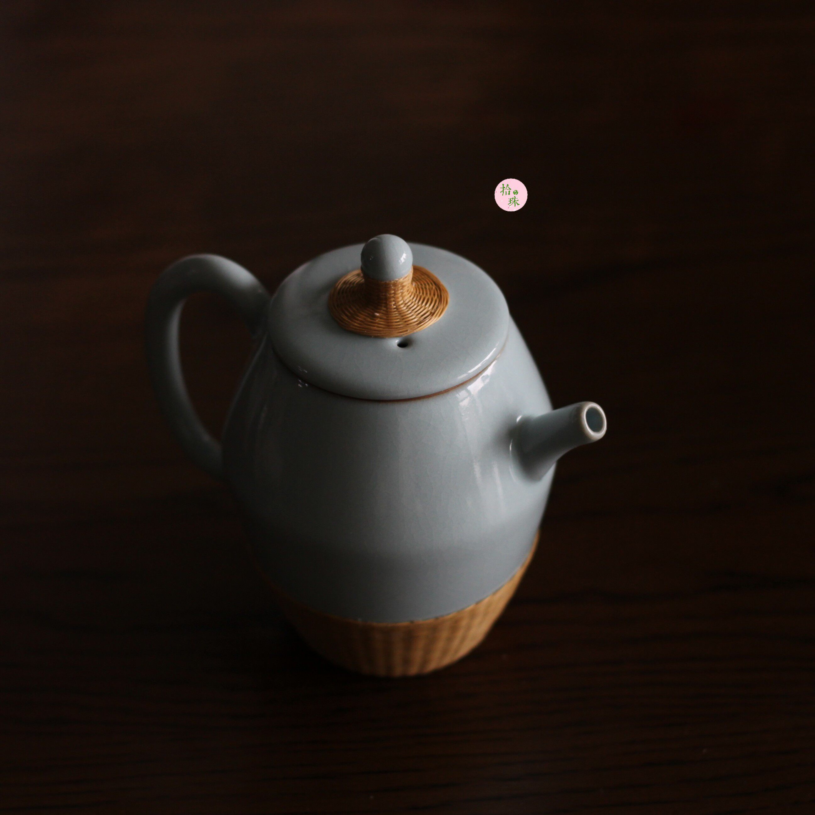 竹编汝窑天青釉开片茶壶酒壶竹丝扣瓷功夫茶具四川非遗拾珠