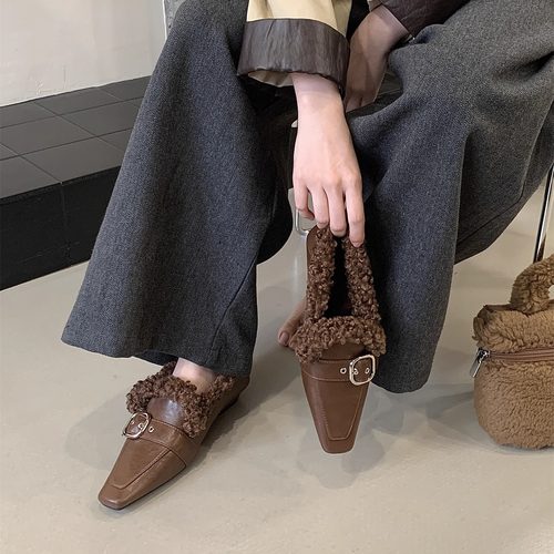 加绒2025冬乐福鞋女方头浅