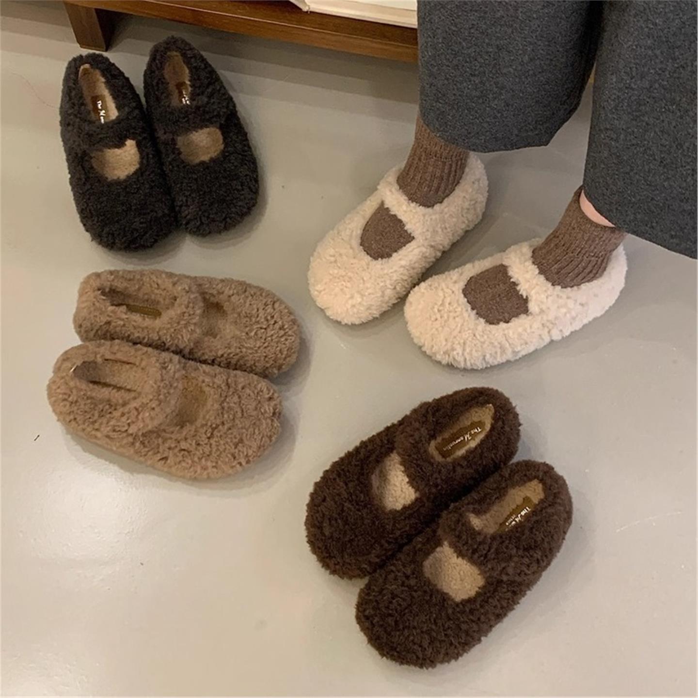 毛绒玛丽珍鞋女2025冬季新