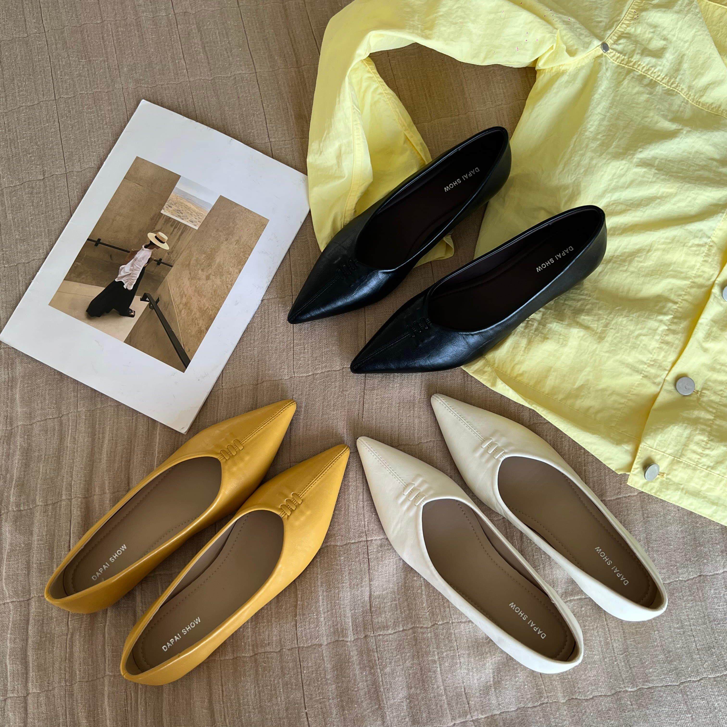 DouDou家尖头内增高浅口单鞋百搭一脚蹬软底舒适女鞋通勤工作鞋子