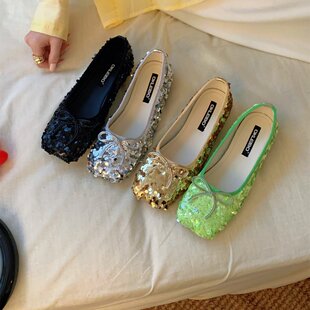 仙女风亮片玛丽珍鞋女平底一脚蹬晚晚风芭蕾舞单鞋多色