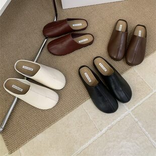 法式奶杏温柔平底包头半拖鞋2026春夏季配裙子仙女晚晚单鞋女鞋子