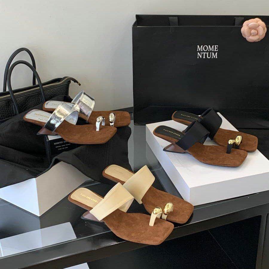 韩式金属方头套趾一字拖女夏季坡跟防滑时尚百搭凉拖鞋,女鞋,一字拖,淘宝优惠券,粉丝福利购,淘宝优惠卷