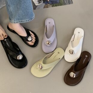 DouDou家软底方头时尚 人字拖鞋女夏季外穿休闲度假夹角凉拖鞋潮