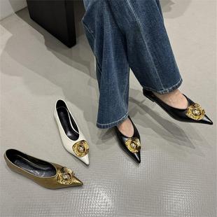 金属扣软底浅口百搭瓢鞋 尖头平底单鞋 女鞋 大码 2025秋季 有40码 新款