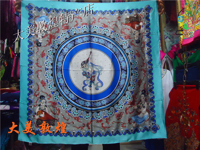 敦煌飞天丝巾 90CM加厚烫金重磅真丝方巾飞天桑蚕丝披肩围巾包邮