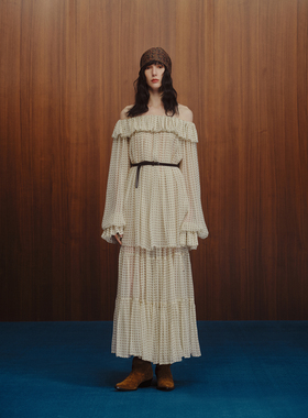 INTO THE EAST 白色迷你腰果荷叶领真丝上衣衬衫