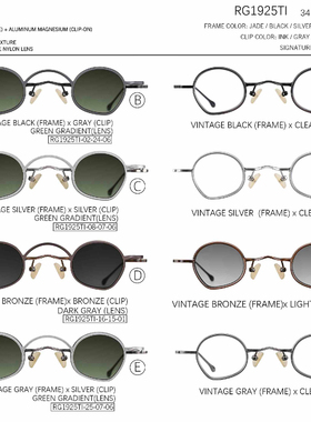 Rigards 钛制可拆卸的高程度手工打磨眼镜 RG1925TI系列