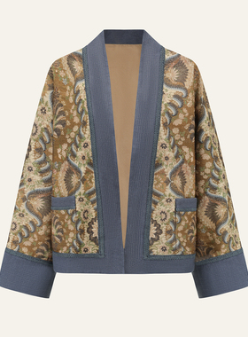 INTO THE EAST 26春夏 棕榈卷草蓝色边外套