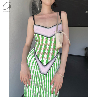 NANKNITS间色孔眼吊带长裙