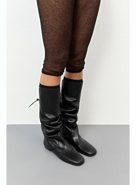 Miista 25秋冬  Karola 黑色后系绳圆头高筒靴 西班牙