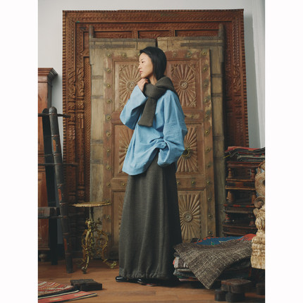 40%OFF AVIVA JIFEI XUE 鼠尾草人字纹羊毛针织抽绳半身裙