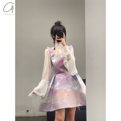 秋冬型渐吊带蓬蓬连衣裙