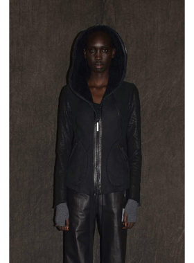 isaac sellam 黑色羊皮加绒连帽夹克