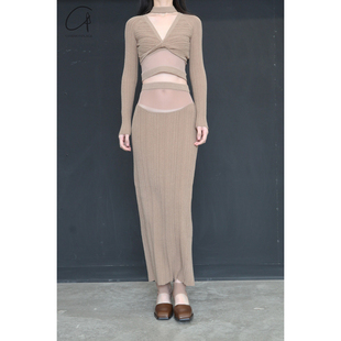 网纱拼接针织直筒裙 WAAG 60%OFF OUDE