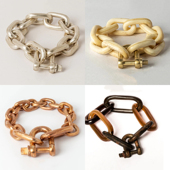 Parts 系列8哑光纯银相互关联力量 U型螺栓魅力链手镯 Four