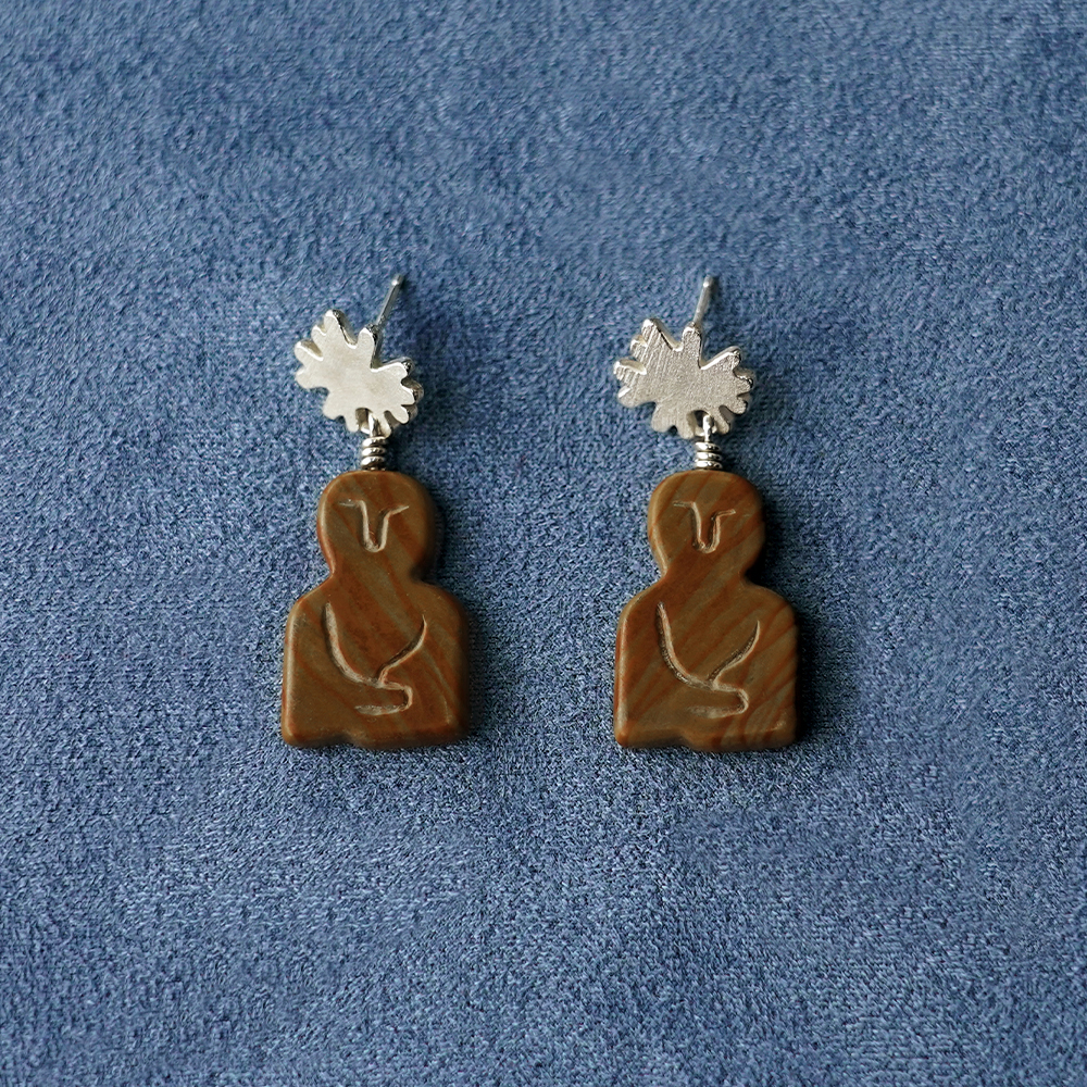 SALE E PEPE 黑玛瑙/图画石蒙娜丽莎耳环