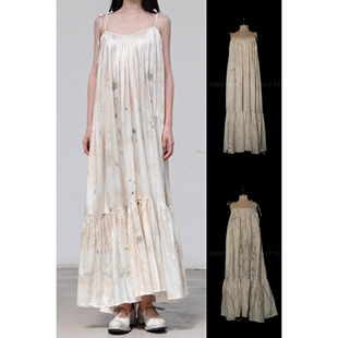 Mutedance 手作 花染吊带长裙