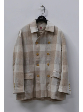 40%OFF AVIVA JIFEI XUE 鹿毛混纺米色格子双排扣休闲夹克