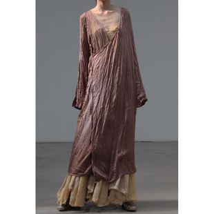 连衣裙系列 高程度手工花染褶皱侧绑带开衫 60%OFF elapsing