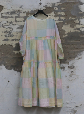 EKA 26春夏 多彩手工印花格子KOTA分层长裙