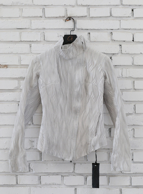 isaac sellam 25秋冬 高领不对称褶皱皮夹克 羔羊皮 法国