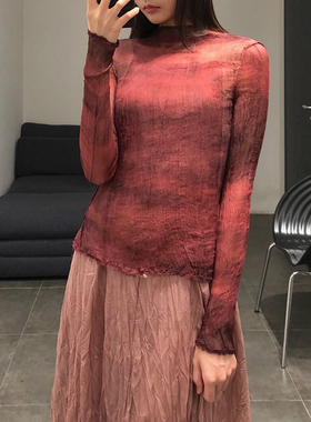 60%OFF elapsing 自然褶皱天蚕丝中领微透雪纺衫 花染