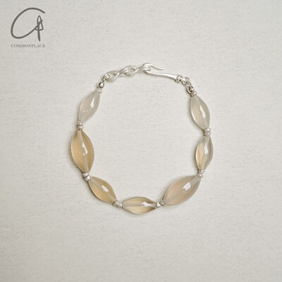 白玛瑙纯银拼接手链手作