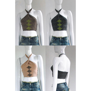 提花钉珠挂脖吊带 Zhou 60%OFF Rui