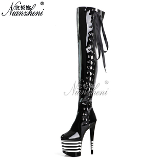 20厘米高跟鞋超高细跟防水台夜场钢管舞高跟鞋酒吧舞台演出过膝靴