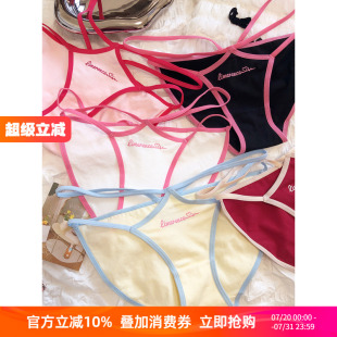 棉裆纯欲内裤 日系撞色多巴胺可爱纯欲细带镂空低腰三角裤 字母少女