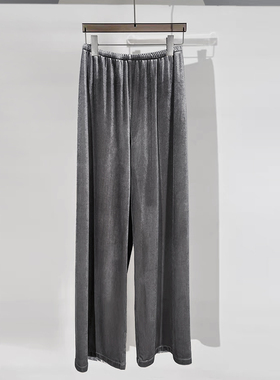 风骨行走中光感垂顺防静电不吸腿双口袋松紧腰金丝丝绒阔腿裤D550