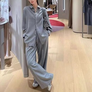 Q673 套装 具美意大利小骆驼腹部绒桑蚕丝法兰绒高订立裁衬衫 休闲裤