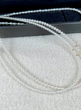 灵动精致3-4mm极光正圆无暇淡水珍珠+18K金珠+18k金扣头项链F407