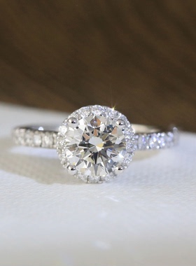 【白色浪漫】豪华围镶显大天然真钻戒GIA证书3EX切定制50分1克拉