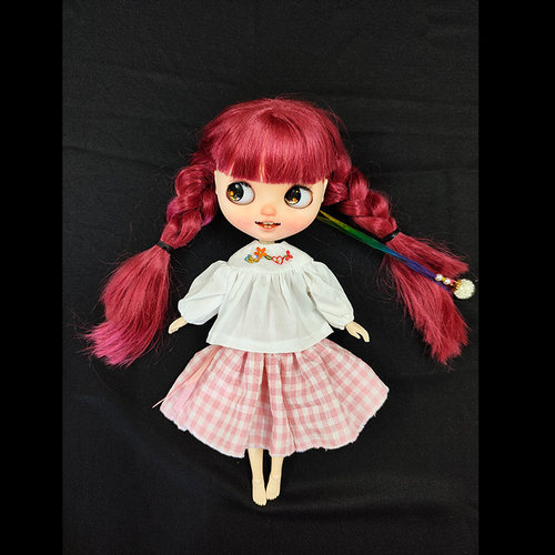 blythe小布刺绣娃衣白色衬衣 ob24裤子格子半身裙碎花半裙现货