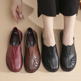 中老年人平底软牛皮鞋软底真皮妈妈单鞋老太太春季防滑奶奶鞋女鞋