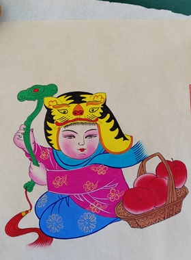 张世英手绘传统年画娃娃｜ 吉祥如意 多子多福 茶室家居摆台挂画