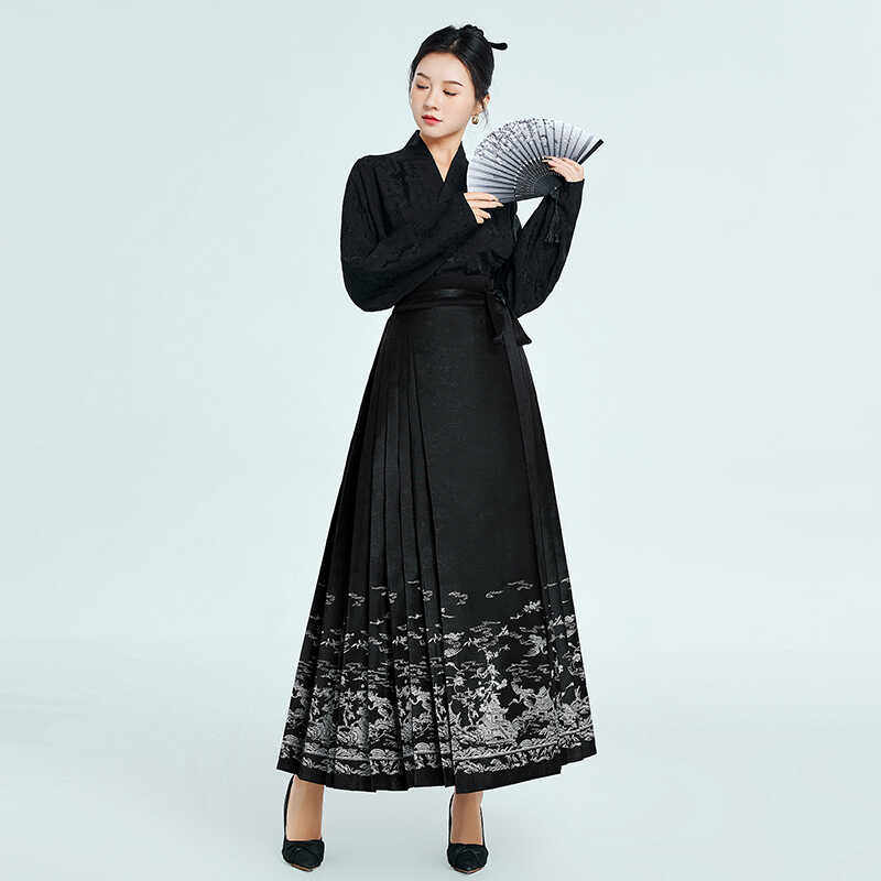 墨画[织银]原创明制汉服改良飞机袖衬衣新中式螺钿黑马面裙女套装,女装/女士精品,汉服半身裙,淘宝优惠券,粉丝福利购,淘宝优惠卷