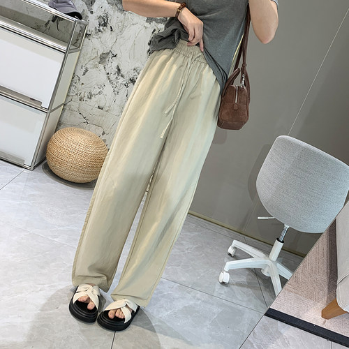 夏季冰感透气高腰抽绳气泡裤女