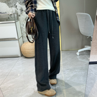 清仓特价 加厚磨绒宽松休闲裤女秋冬加绒显瘦抽绳直筒阔腿长裤