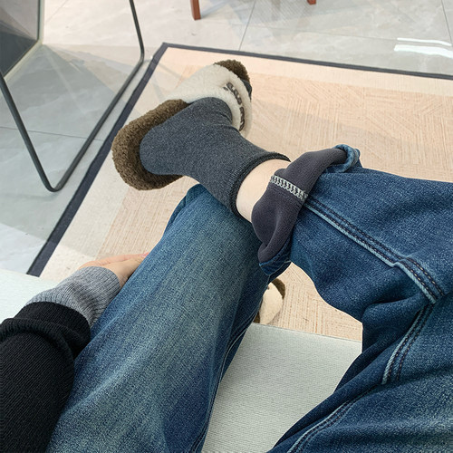 小个子巨显瘦水貂绒直筒牛仔裤