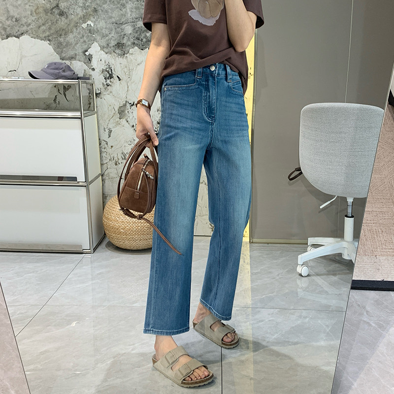 怒推！小个子四面弹直筒牛仔裤女2026春夏新款高腰显瘦九分直筒裤