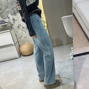 加绒显瘦窄版 清仓特价 密密绒加厚直筒牛仔裤 女秋冬新款 阔腿长裤