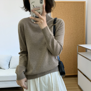 宽松韩版 百搭纯色打底毛衣 女秋2024新款 羊毛混纺半高领针织打底衫