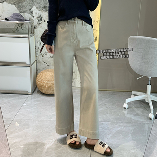 清仓特价浅雾拿铁加绒直筒牛仔裤女秋冬新款弹力小个子窄版阔腿裤