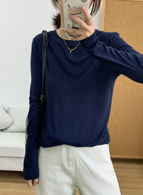 桑蚕丝莱赛尔纯色长袖T恤女2026春季新款宽松韩版圆领内搭打底衫