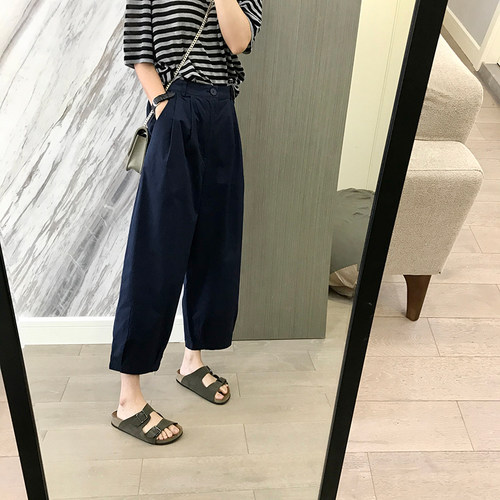 松紧腰日系九分休闲裤