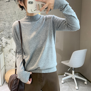 保暖显瘦半高领羊毛针织衫秋冬亲肤软糯内搭弹力磨毛打底衫女上衣